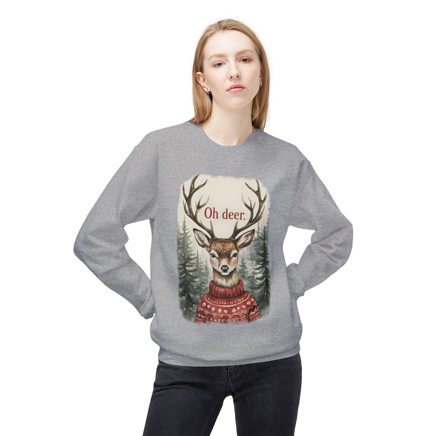 Christmas Reindeer Crewneck Sweatshirt for Festive, Holiday Fun